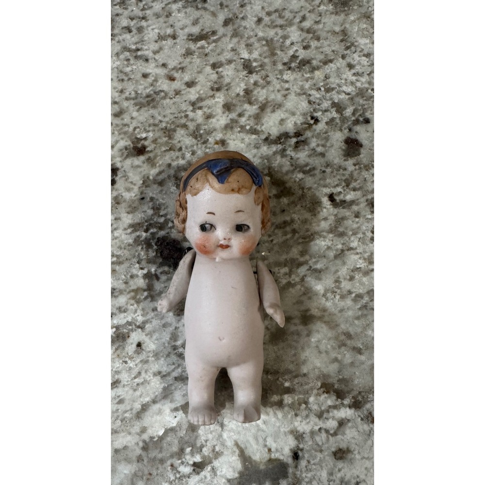 Antique Germany Bisque Porcelain Miniature Jointed Baby Doll  3.25in